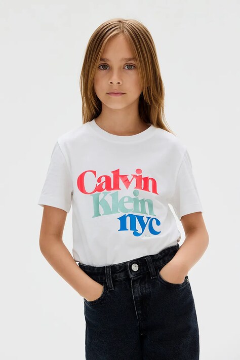 Детская хлопковая футболка Calvin Klein Jeans цвет белый IG0IG02991
