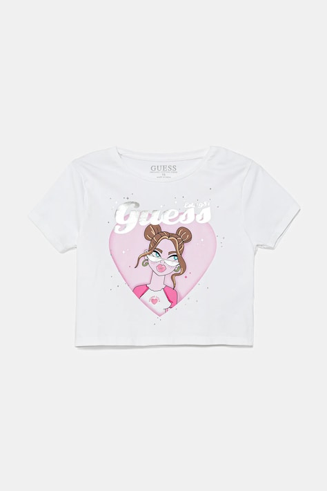 Детска памучна тениска Guess в бяло J5YI08 K6YW4