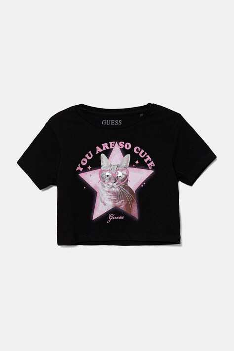 Guess t-shirt bawełniany dziecięcy kolor czarny J5YI08 K6YW4