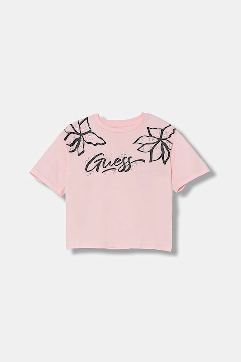 Дитяча бавовняна футболка Guess колір рожевий J5YI33 K8HM4