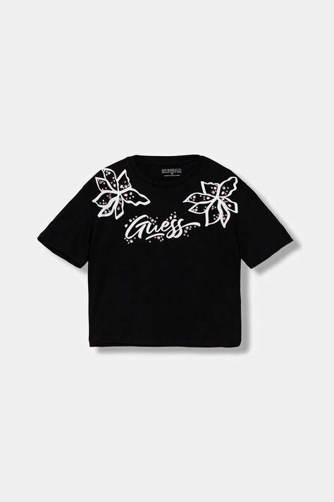Guess t-shirt bawełniany dziecięcy kolor czarny J5YI33 K8HM4