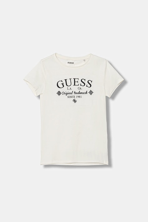 Детска памучна тениска Guess в бежово J5YI40 I3Z14