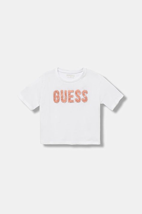 Дитяча бавовняна футболка Guess колір білий J5YI47 K8HM4