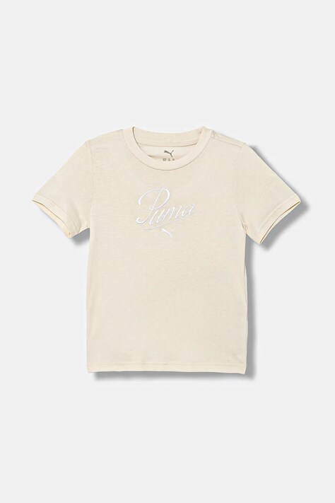 Puma t-shirt bawełniany dziecięcy ESS SCRIPT Tee G kolor beżowy 685805