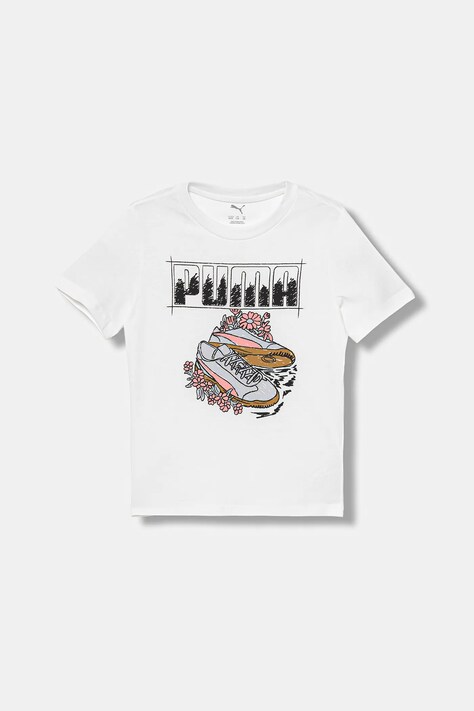 Otroška bombažna kratka majica Puma GRAPHIC Sneaker Tee G bela barva, 688496