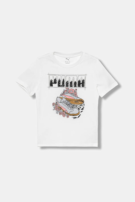 Παιδικό βαμβακερό μπλουζάκι Puma GRAPHIC Sneaker Tee G χρώμα: άσπρο, 688496