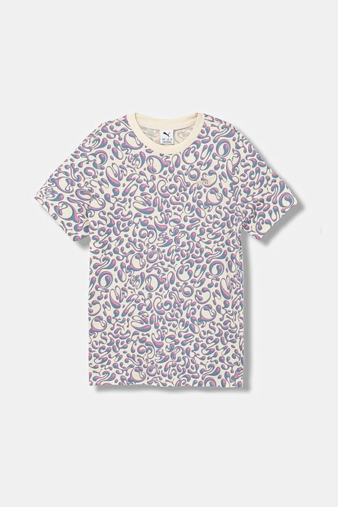 Puma t-shirt bawełniany dziecięcy TWEENERVERSE AOP Tee G kolor fioletowy 688500