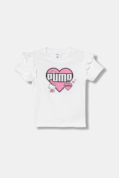 Παιδικό βαμβακερό μπλουζάκι Puma PUMA X HELLO KITTY & FRIENDS Ruffle Tee χρώμα: άσπρο, 632386