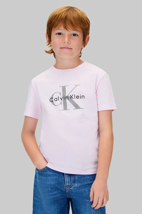 Детская хлопковая футболка Calvin Klein Jeans цвет розовый IU0IU00715