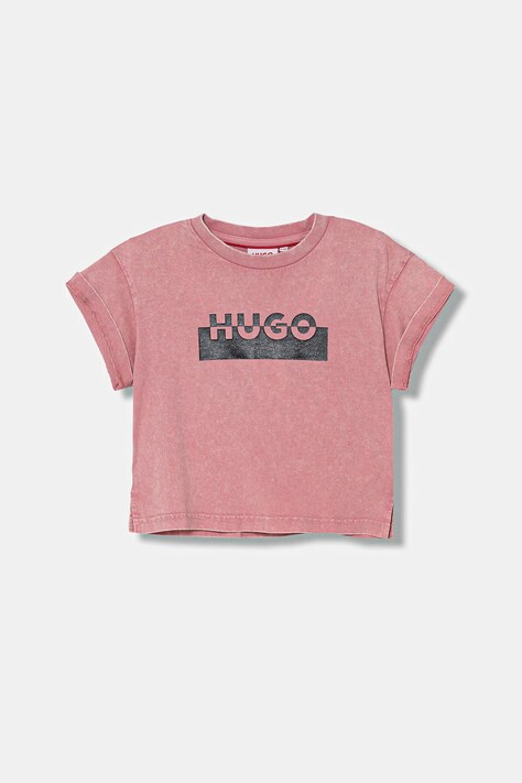 Dětské bavlněné tričko HUGO růžová barva, G00488