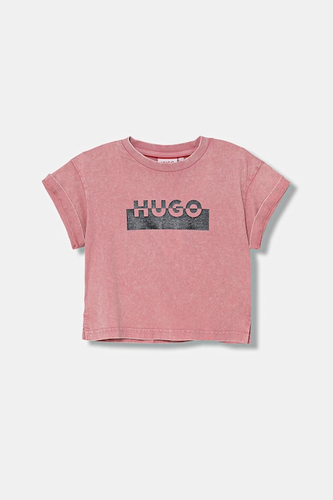 Dětské bavlněné tričko HUGO růžová barva, G00488