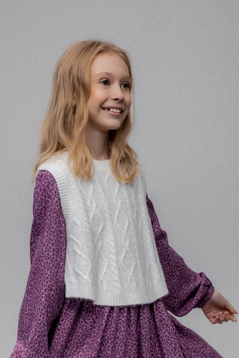 Coccodrillo kamizelka z domieszką wełny dziecięca kolor beżowy WINTER COSY GRIL JUNIOR