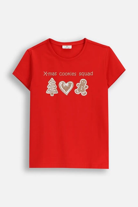 Coccodrillo t-shirt z bawełną dziecięcy kolor czerwony MERRY XMAS