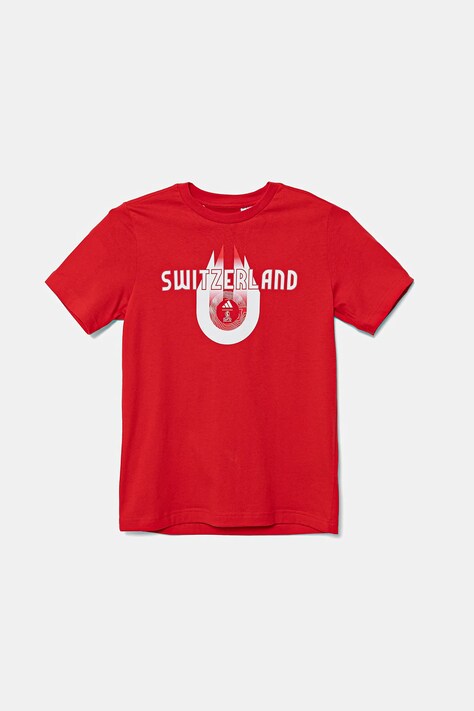 adidas Performance tricou de bumbac pentru copii SWITZERLAND culoarea rosu, cu imprimeu, JZ9002