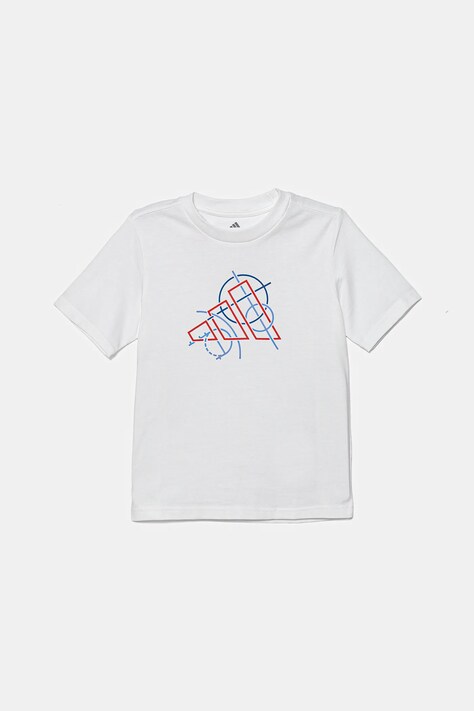Дитяча бавовняна футболка adidas колір білий з принтом JV5100
