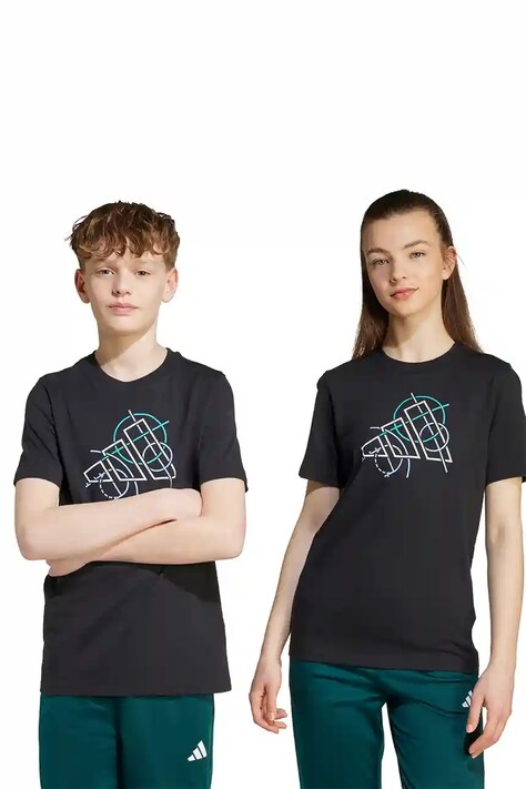 Παιδικό βαμβακερό μπλουζάκι adidas χρώμα: μαύρο, JV5104