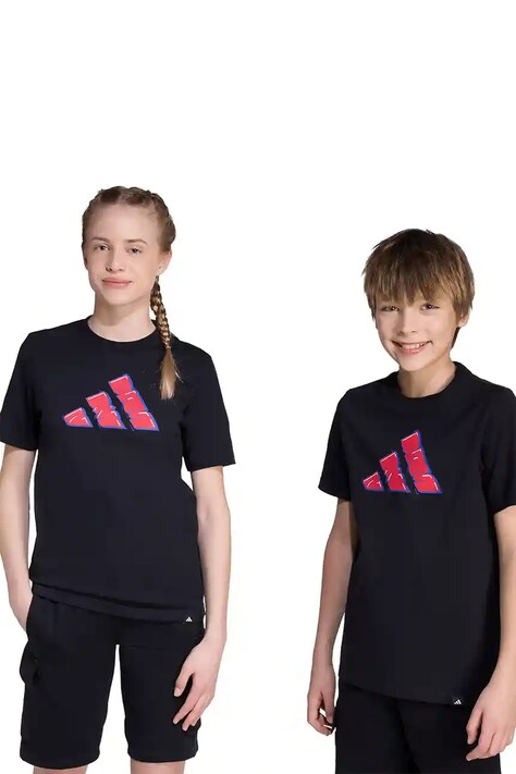 Detské bavlnené tričko adidas čierna farba, jednofarebné, JV5106