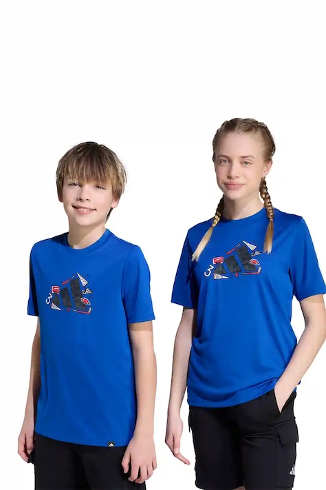 Detské tričko adidas modrá farba, vzorované, JV5183