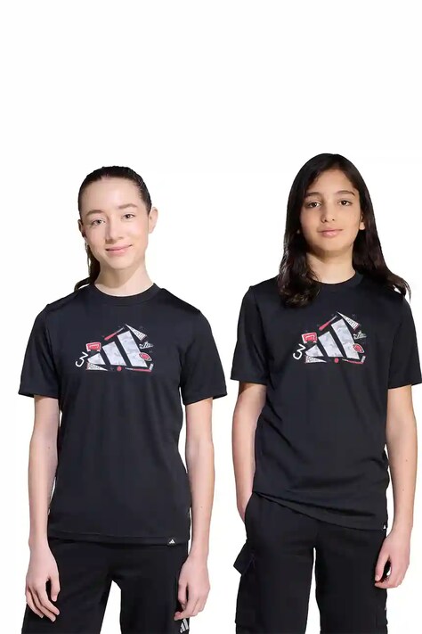 Detské tričko adidas čierna farba, s potlačou, JV5184