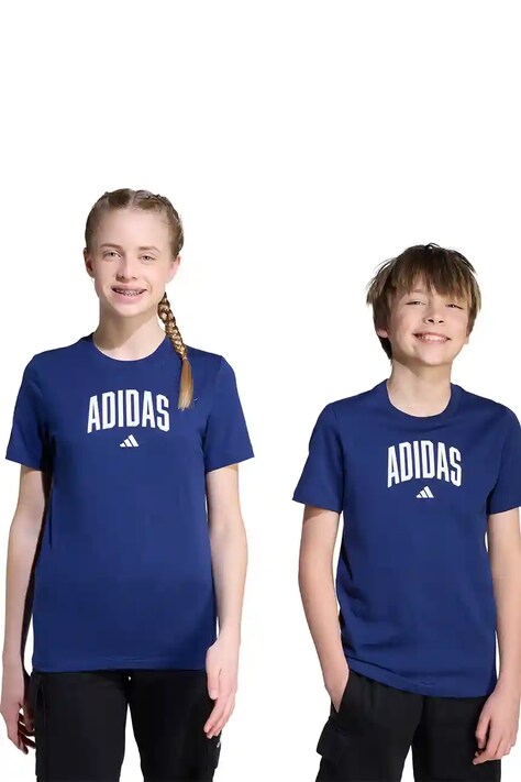 adidas gyerek pamut póló sötétkék, nyomott mintás, JV5193
