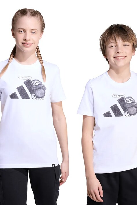 Dječja pamučna majica kratkih rukava adidas boja: bijela, s tiskom, JV5251