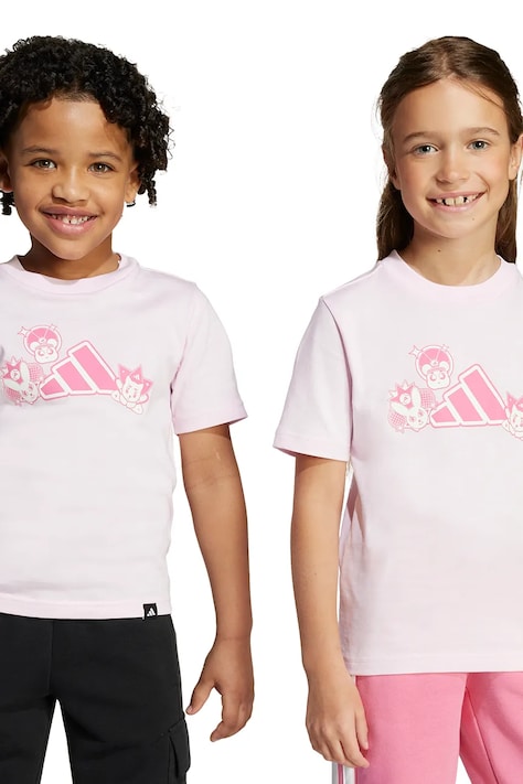 adidas t-shirt bawełniany dziecięcy kolor różowy z nadrukiem JV5258