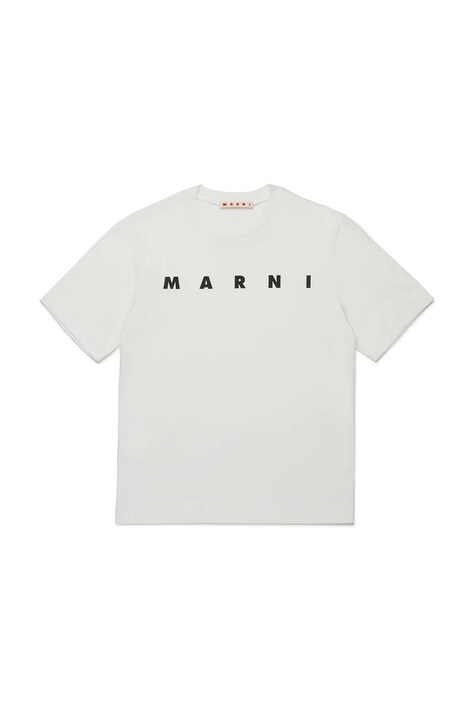 Bombažna kratka majica Marni MT135U T-SHIRT bež barva, M002MV