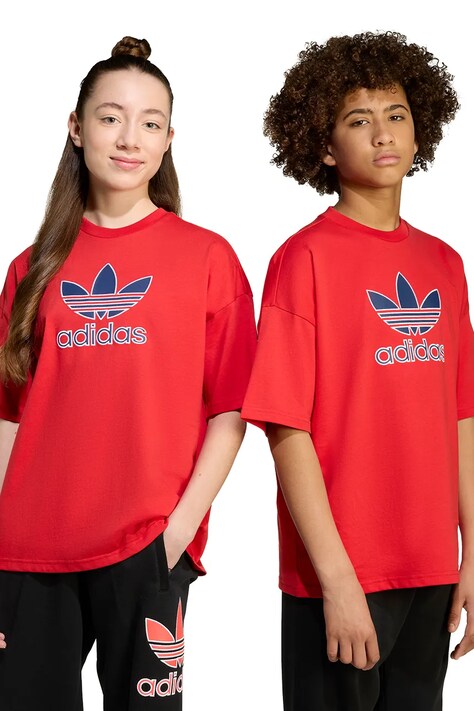 Детская хлопковая футболка adidas Originals цвет красный с принтом JV8556