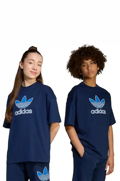 Dječja pamučna majica kratkih rukava adidas Originals boja: tamno plava, s aplikacijom, JV8558