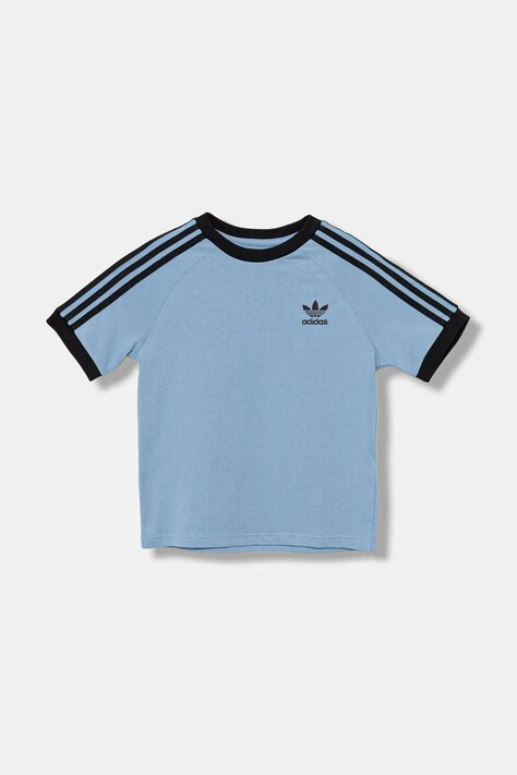 Детска памучна тениска adidas Originals в синьо с десен JV8580