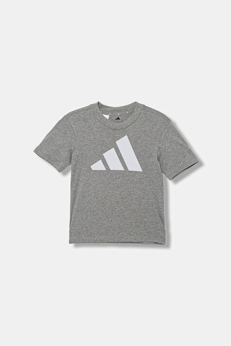 Детска памучна тениска adidas в сиво с принт JV9869