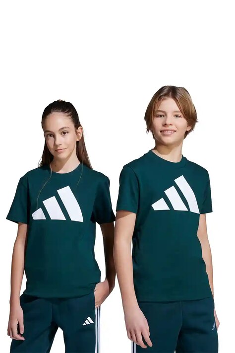 Dětské bavlněné tričko adidas zelená barva, s potiskem, JV9871