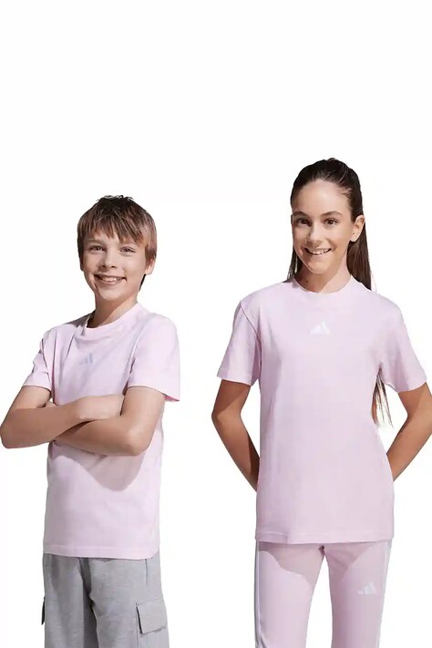 Detské bavlnené tričko adidas ružová farba, s nášivkou, JW0004