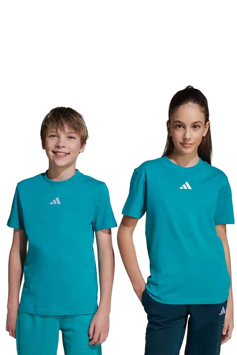 Detské bavlnené tričko adidas zelená farba, s nášivkou, JW0005
