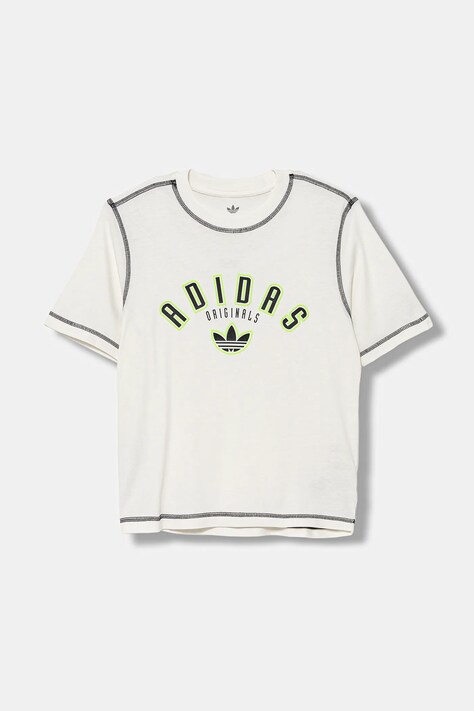 Дитяча бавовняна футболка adidas Originals колір бежевий з аплікацією JX5265