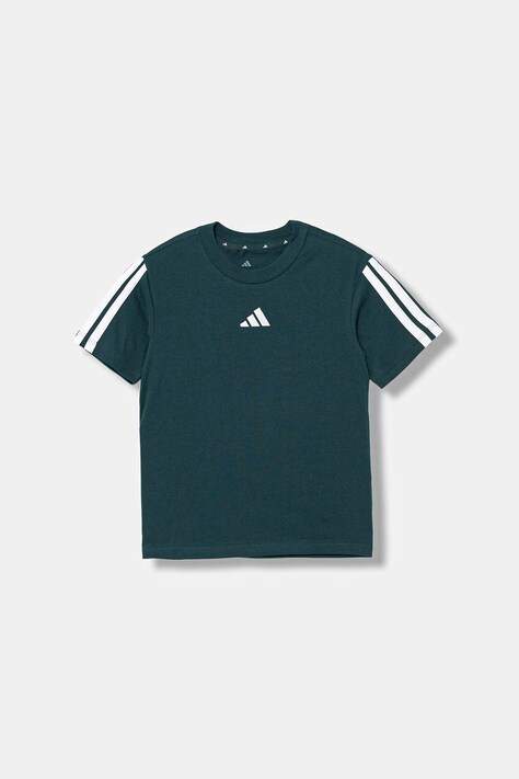 Detské bavlnené tričko adidas zelená farba, s nášivkou, JY4969