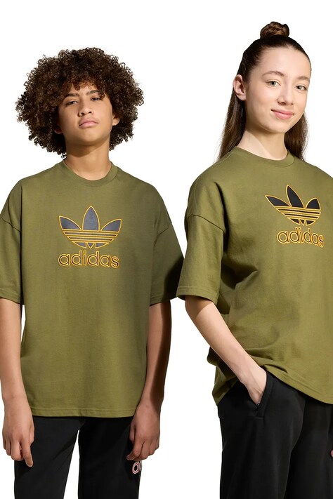 Dětské bavlněné tričko adidas Originals zelená barva, s aplikací, JZ4078