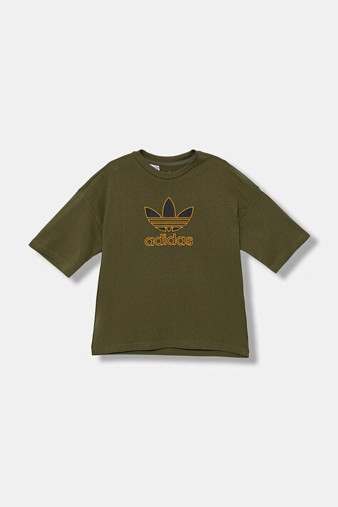 Detské bavlnené tričko adidas Originals zelená farba, s nášivkou, JZ4078
