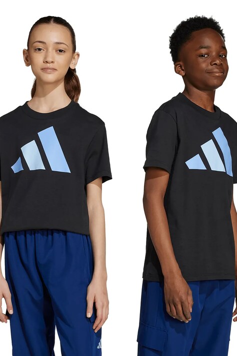 Otroška bombažna kratka majica adidas črna barva, KB7311