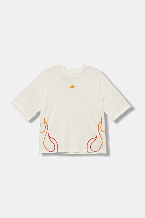 Дитяча бавовняна футболка adidas Originals колір бежевий візерунок JY2743