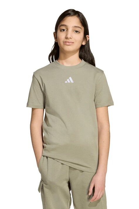 Дитяча бавовняна футболка adidas колір зелений однотонна JW3492