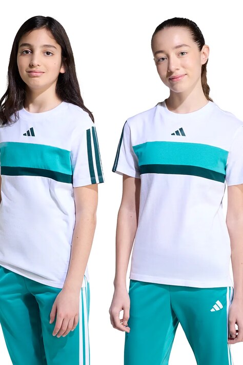 Dětské bavlněné tričko adidas bílá barva, s potiskem, JX0192