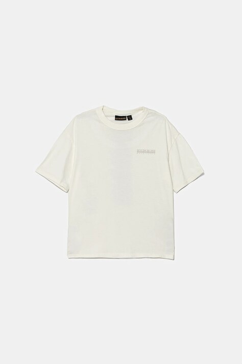 Napapijri t-shirt bawełniany dziecięcy S-INOT kolor beżowy z nadrukiem NP0A891F2061