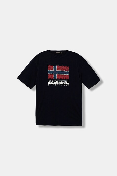 Napapijri t-shirt bawełniany dziecięcy S-ADIGE kolor granatowy z nadrukiem NP0A88ZW1761
