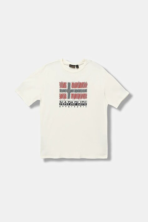 Napapijri t-shirt bawełniany dziecięcy S-ADIGE kolor beżowy z nadrukiem NP0A88ZWF0Z1
