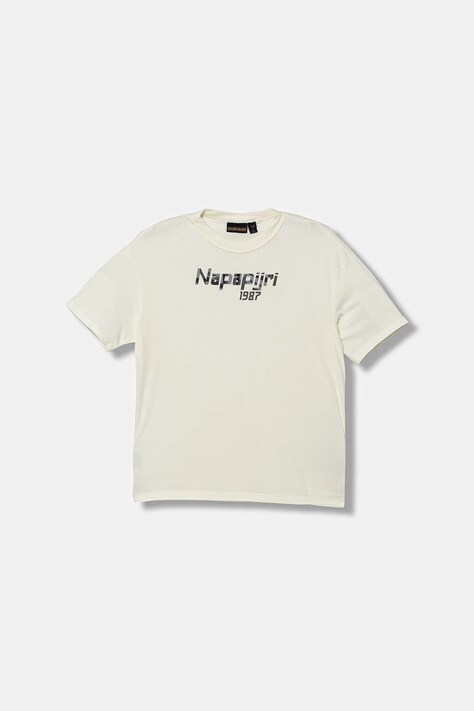 Napapijri t-shirt bawełniany dziecięcy S-PRIMIERO kolor beżowy z nadrukiem NP0A88ZY2061