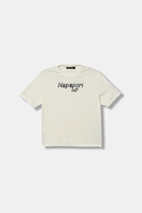 Napapijri t-shirt bawełniany dziecięcy S-PRIMIERO kolor beżowy z nadrukiem NP0A88ZY2061
