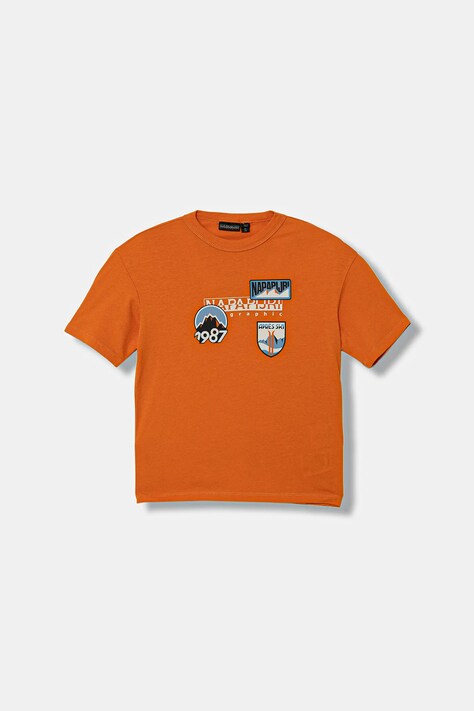 Napapijri t-shirt bawełniany dziecięcy S-PRIMIERO kolor pomarańczowy z nadrukiem NP0A88ZYA681