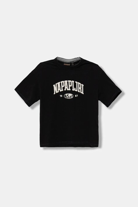 Napapijri t-shirt bawełniany dziecięcy S-INOT kolor czarny z nadrukiem NP0A891F9411