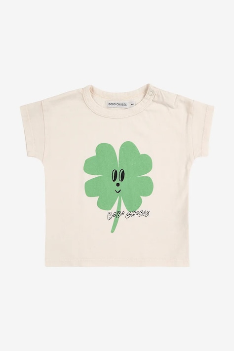 Bobo Choses t-shirt bawełniany dziecięcy Lucky Clover kolor biały z nadrukiem 225AB032